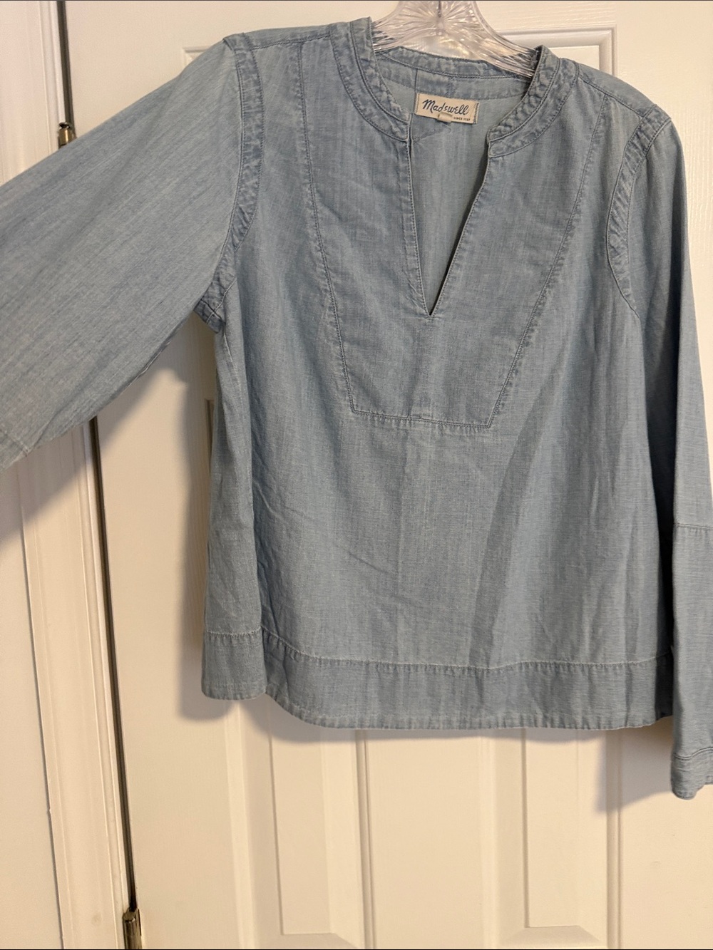 Madewell Chambray V-Notch Pullover Top - Light Blue